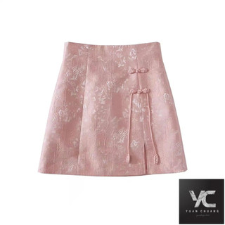  Phong Cách Trung Quốc Khóa Đĩa Váy Jacquard Phong Cách Mới Mùa Xuân Khe Cao Cấp Retro Váy Ngắn Trung Quốc