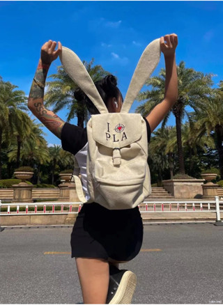  Ba lô thêu tai thỏ nhồi bông dễ thương ba lô du lịch sức chứa lớn đa năng 