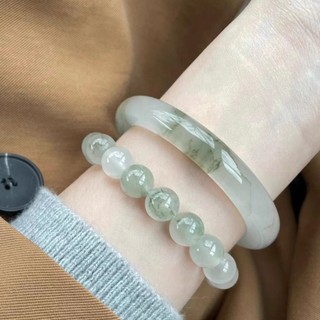 Vòng tay ngọc bích Đá tự nhiên Thời trang Vòng tay trắng Hoa nổi Thanh tròn Vòng ngọc bích