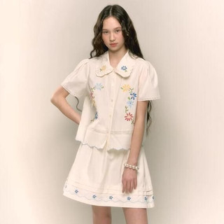 Whbyzwhcb pháp retro hoa ngọt ngào thêu cổ búp bê áo sơ mi chữ a ôm hơn nhìn váy phù hợp với