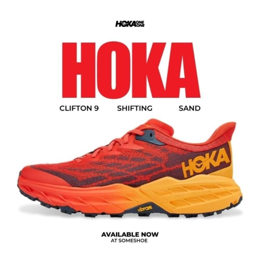 【100% Genuine】 Hoka Speedgoat 5 Mesh Breathable Running Shoes Red Orange For Men 1123159-FRYL