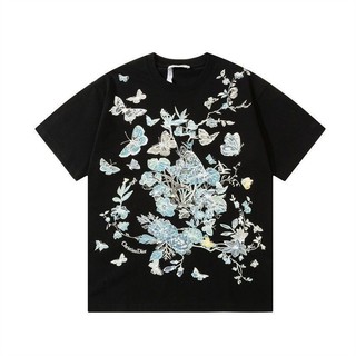 Dior Mùa Hè Rời 2024 Tay Ngắn Thường Ngày Hợp Thời Trang Thương Hiệu Mới Họa Tiết Hoa Bướm Cổ Tròn Áo Thun Cho