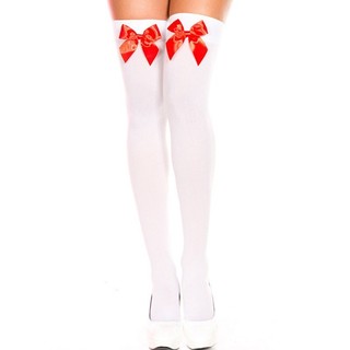  Phụ Nữ Vớ Cho Halloween Trang Phục Thời Trang Nơ Đỏ Thả Đầu Gối Cao Bé Gái Gợi Cảm Đùi Vớ Cao Cấp 