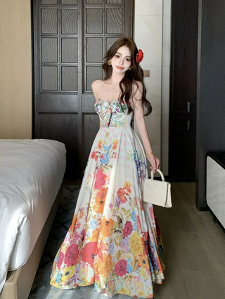 Đi Biển Phong Cách Kỳ Nghỉ Hoa Nhiều Màu Sắc Đầm Đi Biển Nữ Xuân Hè Phong Cách Pháp Sang Trọng Phong Cách Tất Cả Các Loại Váy Sling