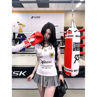 Shanmieleng 2024 Phong Cách Mới Thể Thao Mỹ Cô Gái Thiết Kế Cảm Giác Eo Nẹp Áo Thun Nữ Slim-Fit Thể Thao Thường Ngày Hàng Đầu Mùa Hè
