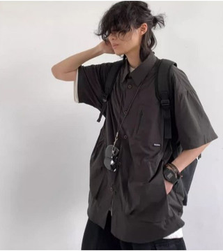 Mùa Hè Nhật Bản Retro Áo Sơ Mi Tay Ngắn Nam Nữ CityBoy Cổ Nửa Tay Preppy Phong Cách Dụng Cụ Áo Sơ Mi