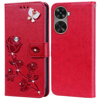 Kim Cương Dập Nổi In Hoa Hồng Ốp Lưng Điện Thoại Huawei Nova 12 SE Sách Da Full Silicone Cover