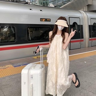 Váy Ngọt Ngào Chiffon Cổ Yếm Nàng Tiên Mùa Hè Bờ Biển Váy Kỳ Nghỉ Khí Chất Cao Cấp Cảm Thấy Off-Vai Đầm Dài Sát Nách