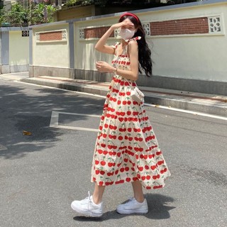 Váy Hai Dây Cherry Nữ Mùa Hè Mới Phong Cách Pháp Dễ Thương