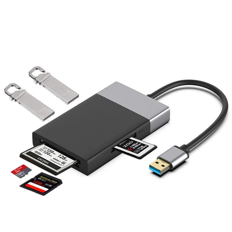 Đầu đọc thẻ nhớ PC 6In1 USB 3.0 Bộ chuyển đổi HUB 2 cổng cho XQD CF Compact Flash TF Thẻ Micro SD và