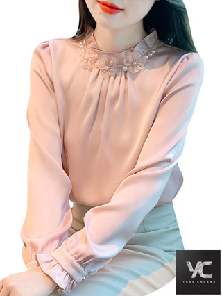  Mùa xuân Thu Phong cách mới Áo sơ mi voan cổ đứng phong cách Pháp dài tay sang trọng đẹp sang trọng Áo sơ mi nhỏ thời trang