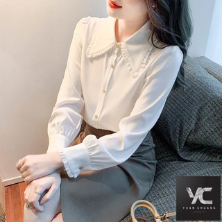 Xuân Thu Phong Cách Mới Nữ Ve Áo Sơ Mi Trắng Thiết Kế Áo Sơ Mi Nữ Rời Tất Cả Trận Đấu Áo Voan