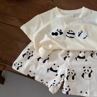  Bộ đồ trẻ em Mùa hè Phong cách mới Bé trai Bé gái Gấu trúc Áo thun ngắn tay cho bé mùa hè Quần Short in đầy đủ thông thường