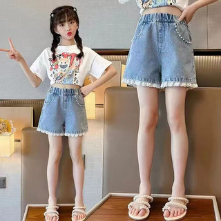 Bé Gái Quần Short Denim Mùa Hè Phong Cách Mới Trẻ Em Thời Trang Quần Nóng Trung Nhỏ Trẻ Em Mặc Ngoài Phù Hợp Với Quần Short Mỏng 2-14 Tuổi