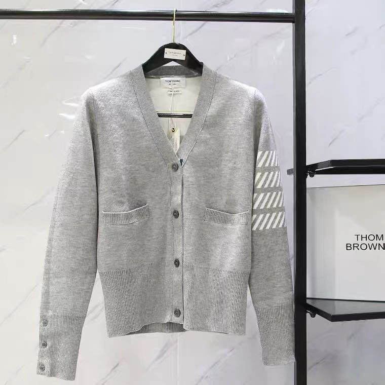 Thom Browne 2022 Mới TB Cổ Điển Đa Năng 4 Nút Mỏng Dệt Kim Cardigan Lưng Cá Heo Cardigan Áo Khoác Nam Nữ