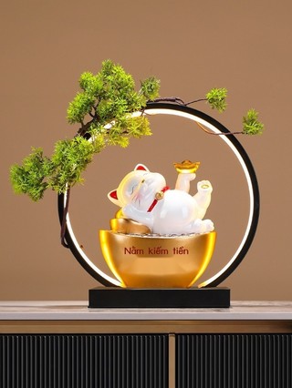 Cửa hàng đồ trang trí mèo may mắn khai trương, kinh doanh đang bùng nổ, quầy lễ tân trang trí sảnh