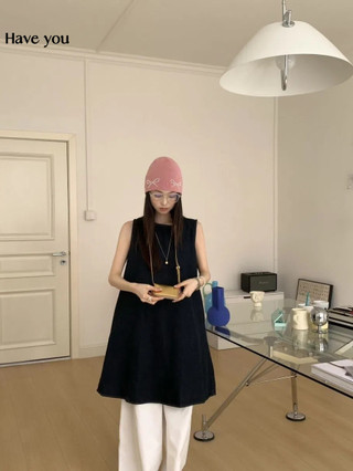 Ngôi Sao Denim Áo Vest Mùa Xuân Mùa Hè Phong Cách Mới Phong Cách Hàn Quốc Rời Tất Cả Trận Đấu Thiết Kế Lưng Đầm Cổ Tròn Nhỏ