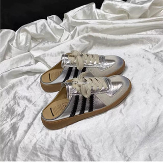 Retro Forrest Gump Giày Baotou Nửa Dép Nữ Mặc Ngoài Thoải Mái Chiều Gót Slip-On Giày Trắng Lười