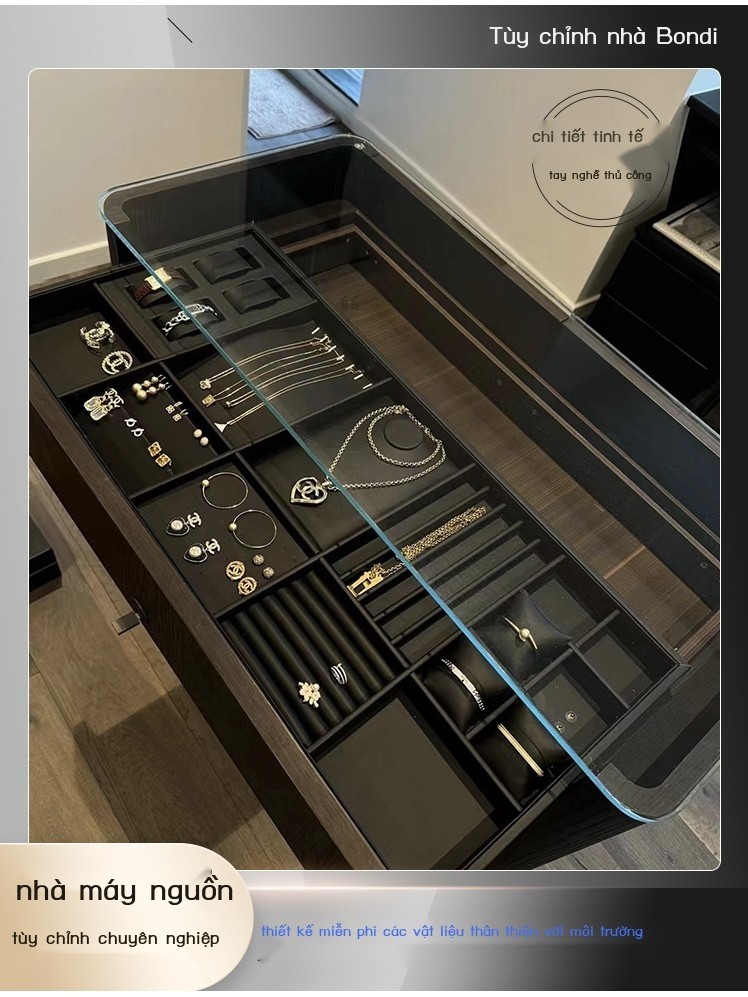 Cloakroom cao cấp tùy chỉnh da hộp đựng trang sức ngăn kéo-loại bông tai đồng hồ hộp đựng