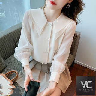  Áo sơ mi voan phong cách mới dành cho nữ dài tay mùa thu phiên bản Hàn Quốc Cổ búp bê sang trọng Áo sơ mi thiết kế phù hợp