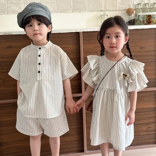 Trẻ Em Mùa Hè Phù Hợp Với Bé Trai Tay Ngắn Sọc Phong Cách Mới Mùa Hè Quần Áo Cho Bé Cotton Nguyên Chất Bé Gái Váy Anh Chị Em Anh Em