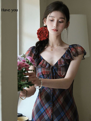 Nhẹ Sang Trọng Pháp Cao Cấp Retro Đầm Kẻ Sọc Mùa Hè Phong Cách Mới Tính Khí Phong Cách Mới Thắt Lưng Ôm Hơn Nhìn Váy Trượt Tuyết Dài