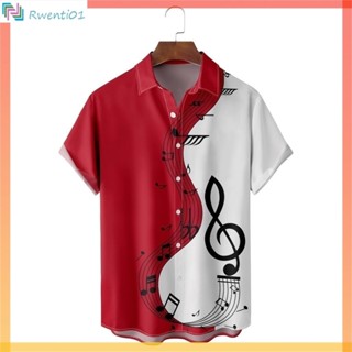 Áo Sơ Mi Hawaii Dành Cho Nam, Áo Sơ Mi Nam In Hình Nhạc Chắp Vá In Tay Ngắn Nút Ve Áo Trên Xuống Cổ Áo Đồ Họa T