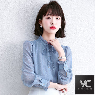  Xuân Thu Phong Cách Mới Thu Đông Áo Sơ Mi Voan Cao Cấp Nữ Top Giảm Tuổi Đẹp Phong Cách Phương Tây Áo Sơ Mi Nhỏ Đầu Thu