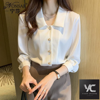 [Sản phẩm mới] Mùa xuân Phong cách mới Phiên bản Hàn Quốc Áo sơ mi dài tay Satin Thiết kế hàng đầu Cảm giác Áo sơ mi Cardigan sang trọng dành cho nữ