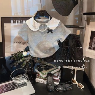 Áo thun ngắn tay cổ búp bê mùa hè phong cách phương Tây ngọt ngào Phong cách nóng bỏng