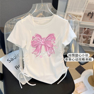  Ice Silk Ren Phiên bản Hàn Quốc Quần áo trẻ em Bé gái Thời trang mùa hè Áo thun hoạt hình đơn giản Áo thun ngắn tay dây rút hợp thời trang cho trẻ em