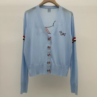 Thom * Browne 2025 Xuân Hè Mới Thêu Chó Con Băng Lụa Dệt Kim Cardigan Nữ, Đa Năng Phong Cách Đại Học Th