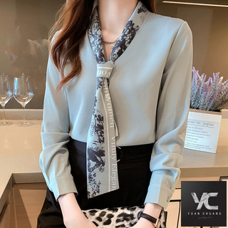  Áo sơ mi voan nữ phong cách mới Áo sơ mi voan nữ đầu thu dài tay hàng đầu thời trang Áo sơ mi sang trọng