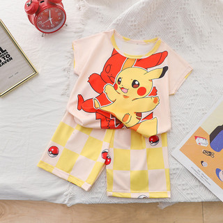 IKIDS bé trai Pikachu bộ đồ ngủ ngắn tay quần short bộ đồ thể thao trẻ em