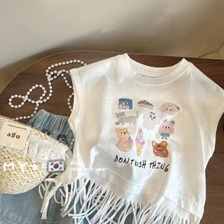 Bé Gái Mùa Hè Độc Đáo Thời Trang Tua Rua Áo Trung Lớn Trẻ Em Mùa Hè Phong Cách Mới Cotton Nguyên Chất Áo Thun Không Tay Hợp Thời Trang