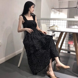 Đầm Maxi Dây Béo Mm Chấm Bi Bi Nữ Mùa Hè Plus Size Lớn Đầm Chữ A Mỏng