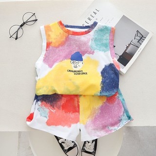 Bộ đồ không tay mùa hè cho trẻ em Bộ đồ mặc ngoài siêu dễ thương Quần short Vest Tie-Dye Suit Hợp thời trang In hình Bộ đồ hai mảnh hợp thời trang