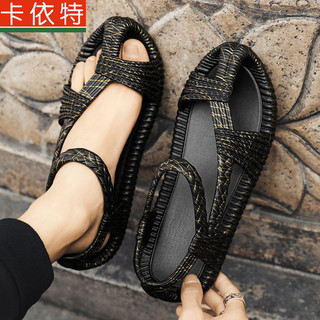 Kaiite Sandal Nam Mặc Ngoài Chống Trơn Trượt Chống Mài Mòn La Mã Lỗ Dép Dệt Giày Rơm Đi Biển