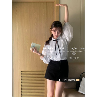 Áo sơ mi dài tay có ren cổ chữ V Áo sơ mi nữ tay mùa xuân