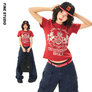 Mỹ Retro In Vai Ngắn Tay Áo Thun Nữ Mùa Hè Phong Cách Mới Slim-fit Ôm Hơn Nhìn
