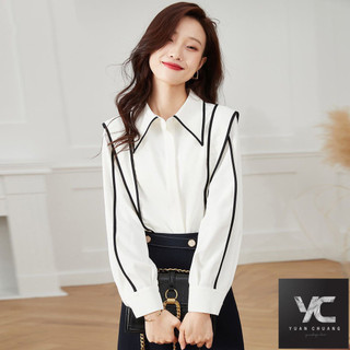  Xuân Thu Phong Cách Mới Cổ Búp Bê Nữ Áo Sơ Mi Voan Nữ Chuyên Nghiệp Mùa Thu Dài Tay Áo Sơ Mi Trắng