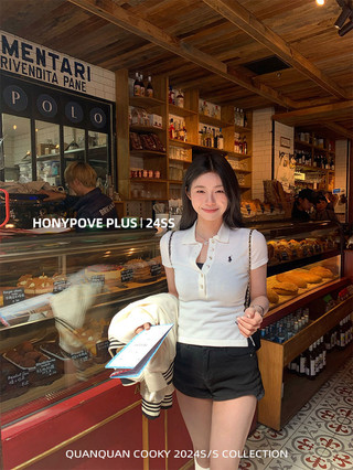 Honypove Phong Cách Hàn Quốc Thêu Ve Áo Chính Hãng Vai Ngắn Tay Nữ Mỏng Mỏng Mỏng