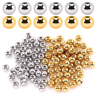  Nguyên Bản Màu Vàng Kim Loại Miếng Đệm Hạt Thép Không Gỉ 304 Mịn Tròn Rời Hạt Cho DIY Vòng Tay Vòng Cổ Trang Sức Làm 