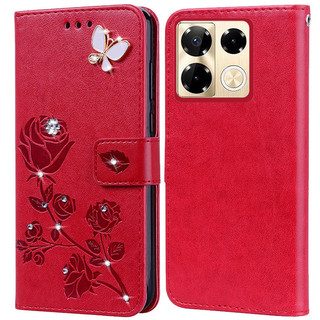 Kim Cương Dập Nổi In Hoa Hồng Ốp Lưng Điện Thoại Infinix Note 40 Pro 4G 5G X6850 X6851 X6853 Sách Da Full Silicone Cover