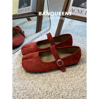 Giày Nữ Giày Chia Ngón Giày Móng Ngựa Dây Đeo Da Lộn Mary Jane Giày Influencer Đế Mềm Retro Peas Giày