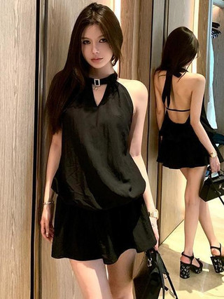Jamaisvu Pháp Gợi Cảm Nguyên Chất Desire Phong Cách Rỗng Kim Cương Khóa Dây Đầm Nữ Mùa Hè Phong Cách Mới Đơn Giản Thời Trang Chữ a Váy