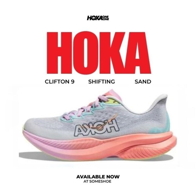 【100% Genuine】 Hoka Mach 6 Mesh Breathable Sports Running Shoes For Women Gray Pink 1147810-ISK