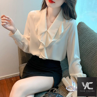  Áo sơ mi voan nữ phong cách mới Áo sơ mi nữ dài tay đáy áo sơ mi nhỏ Áo sơ mi châu Âu