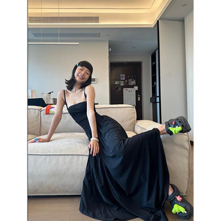 Whbyzwhcb Pháp Retro Hot Girl Tube Top Phong Cách Mới Suspender Váy Mùa Hè Thắt Lưng Nhỏ Đen Đầm Ôm Hơn Nhìn Sang Trọng Váy Dài