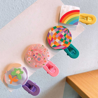 Lemon Summer Painted Hình Học Kẹp Tóc Trẻ Em, Vuông Cầu Vồng Edge Clip, Hoa Nổ Clip, Cô Gái Kẹp Tóc Mũ Đội Đầu